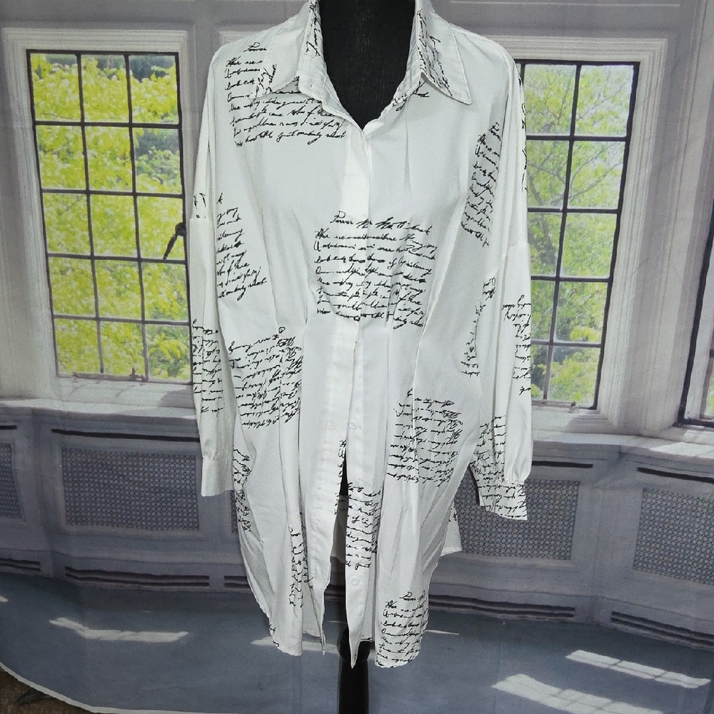 SHEIN White Script Blouse
